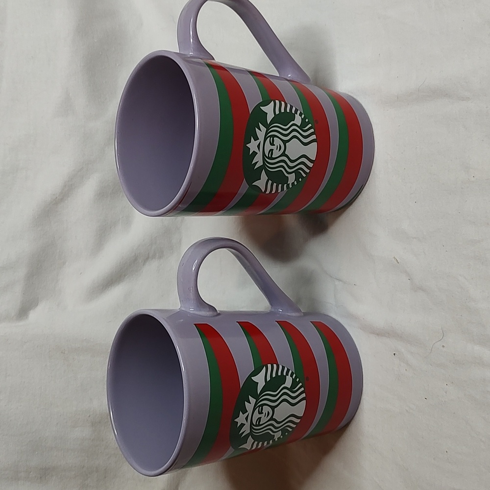 Starbucks Nestle 11 Oz Mug set (2), purple with red and green stripes